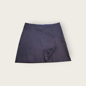 Vintage Y2k Necessary Objects grey pinstriped mini skirt w/ thigh slit